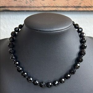 Vintage West Germany Faceted Black Glass Beaded Necklace